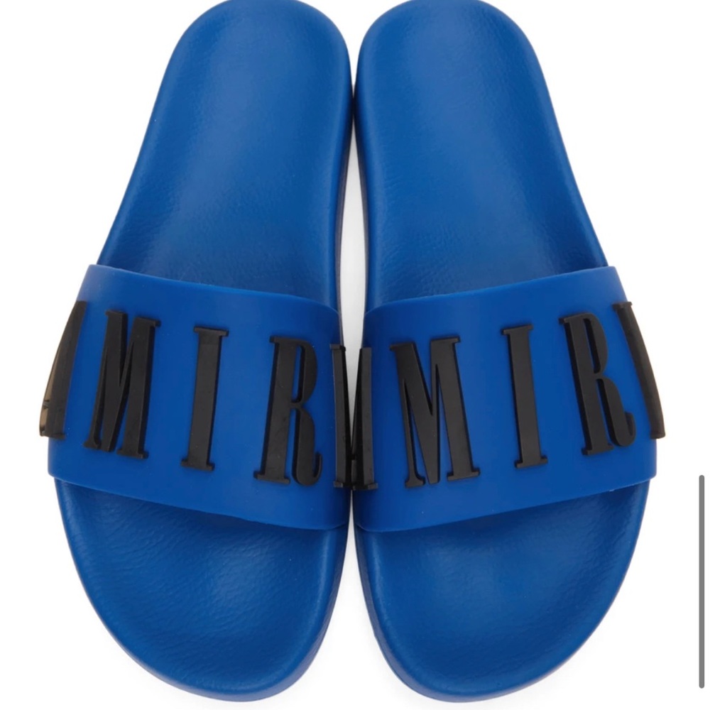 Amiri Blue Logo Pool Sldies